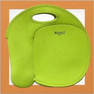 Built NY Lunch Bag Neoprene Two Compartment Tote Lime Green with a Blue Ice Pack